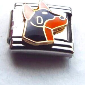 Enamel Doberman dog face 9mm stainless steel italian charm bracelet link new 00